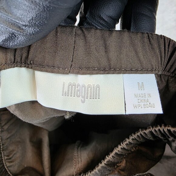 I. Magnin Pants Womens Medium Brown Pull On Elastic Waist Straight Leg Lounge - Picture 9 of 10